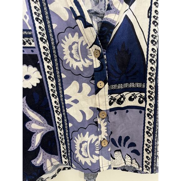 Festival Boho Linen Blend Beach Top XS Coastal Vacation Maximalist Resort Artsy - Picture 5 of 12